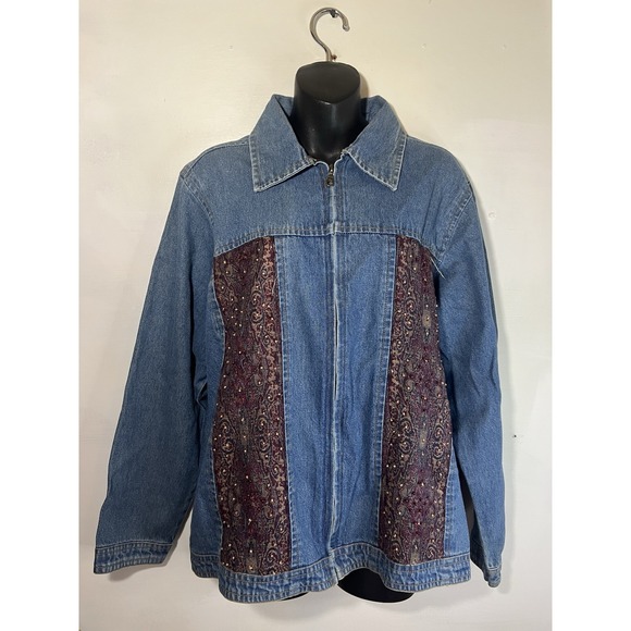 Jean Shop Jackets & Blazers - As Is-vintage Units Denim And Paisley Color block Jean Jacket 80s 90s